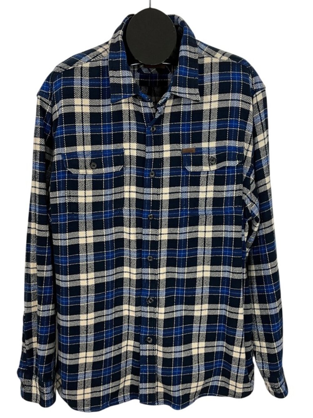 Orvis Heavyweight Flannel Shirt Shacket 2XL XXL Blue Plaid Button Front Pockets